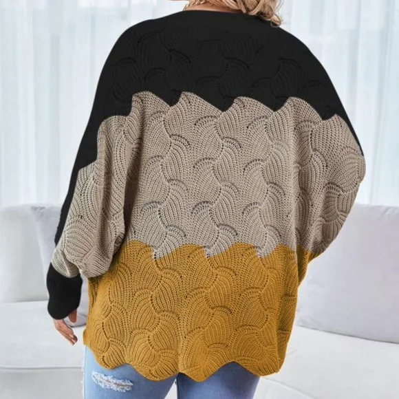 Plus Color Block Off shoulder Knit Sweater Top - Picture 4 of 5